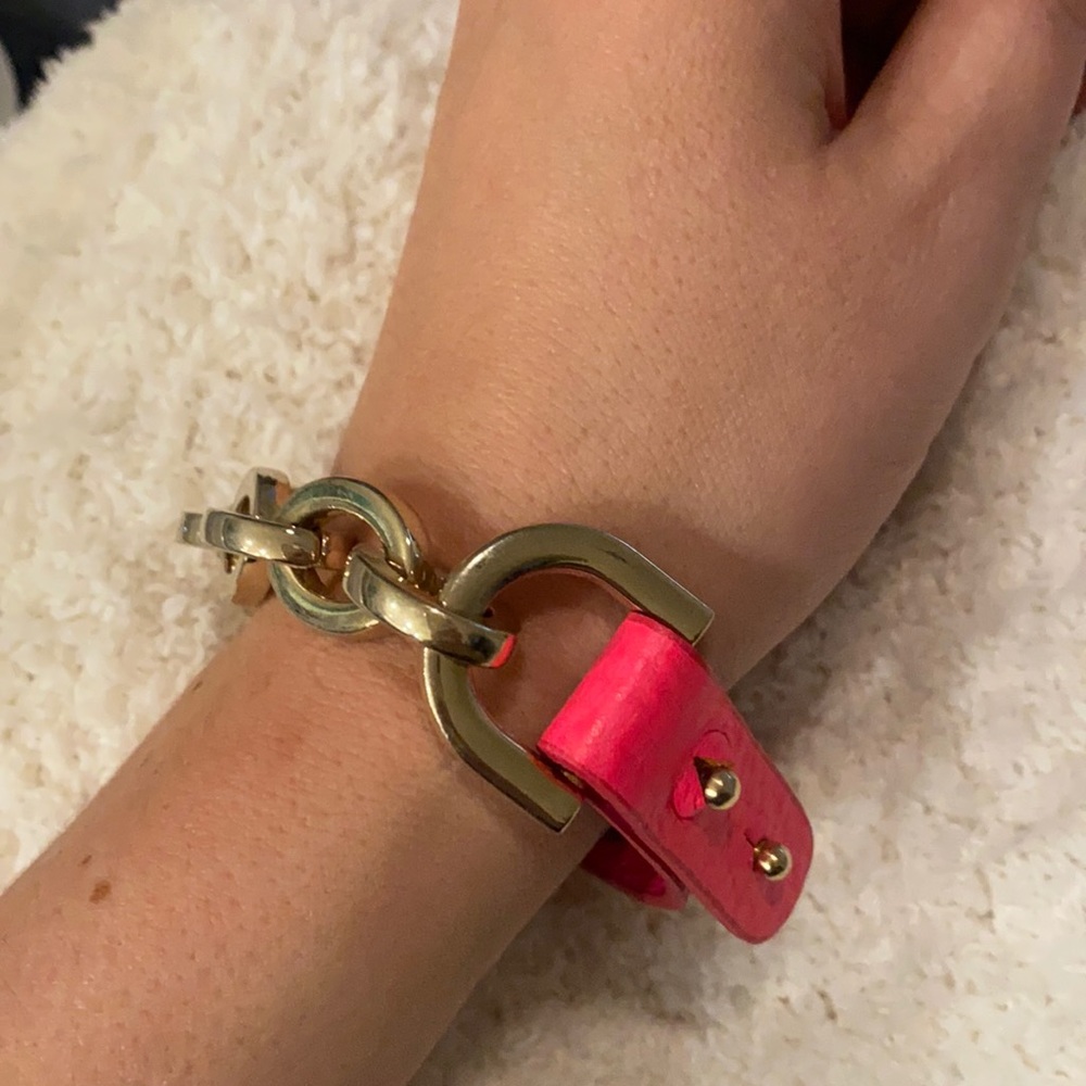 Gorgeous chain and pink leather bracelet